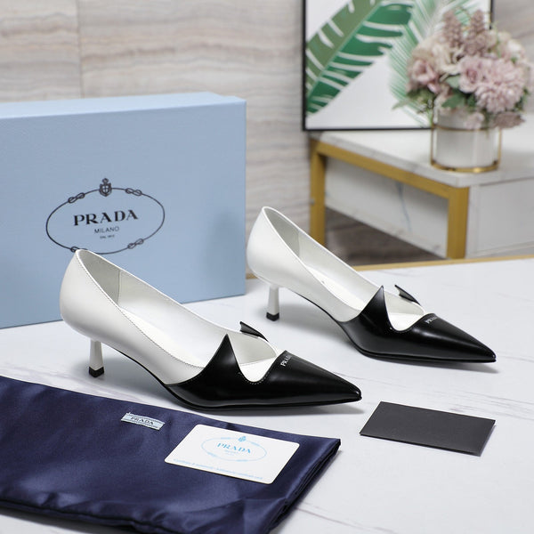 Prada Two-Tone Brushed Pumps 55mm White Black Cowhide 456261