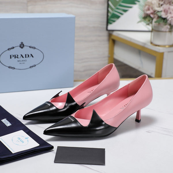 Prada Two-Tone Brushed Pumps 55mm Black Pink Cowhide 456265