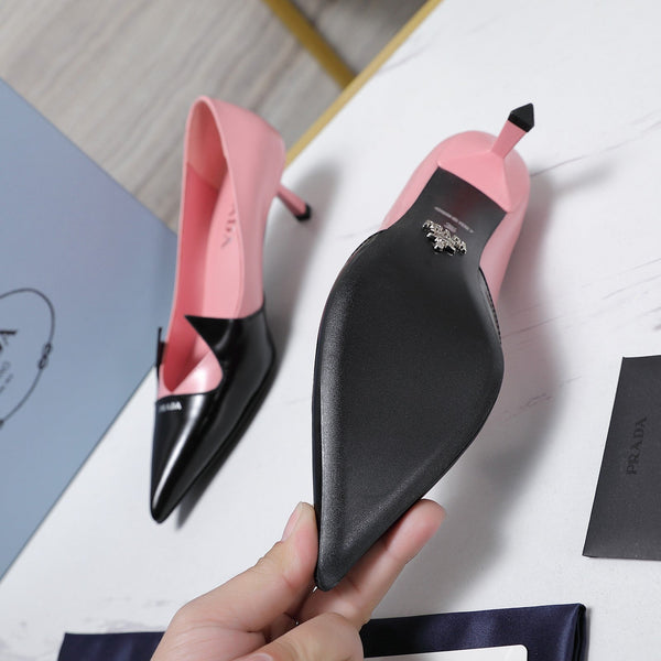 Prada Two-Tone Brushed Pumps 55mm Black Pink Cowhide 456265