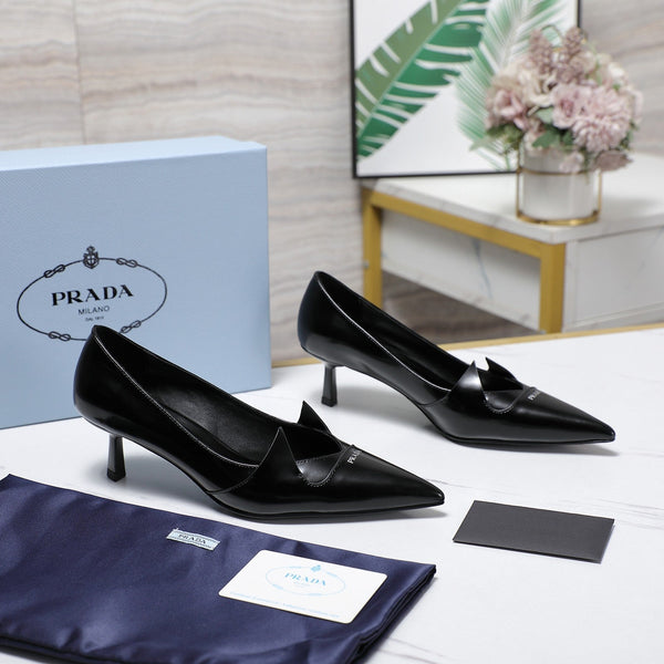 Prada Two-Tone Brushed Pumps 55mm Black Cowhide 456267