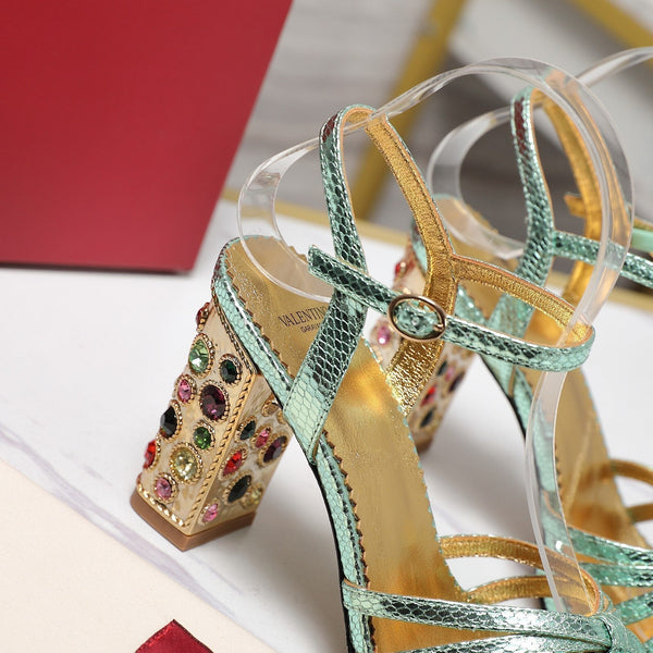 VT 2025 Diamond Heel Sandals Green Cowhide 289514
