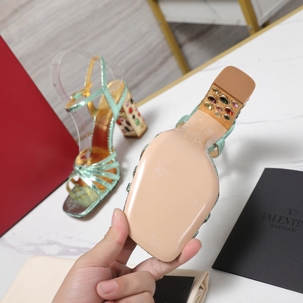 VT 2025 Diamond Heel Sandals Green Cowhide 289514