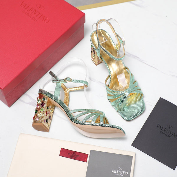 VT 2025 Diamond Heel Sandals Green Cowhide 289514