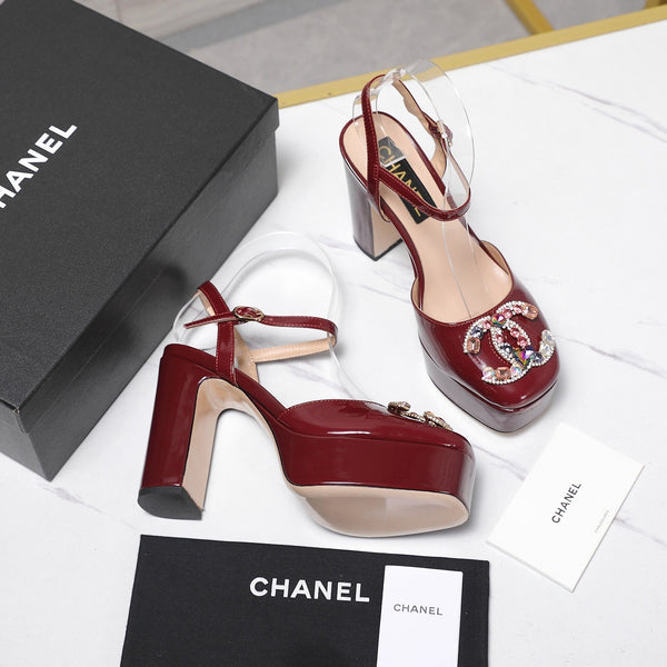 CC 25s Multicolor Stones Buckle Sandals 110mm Burgundy Patent Leather & Sheepskin 425826