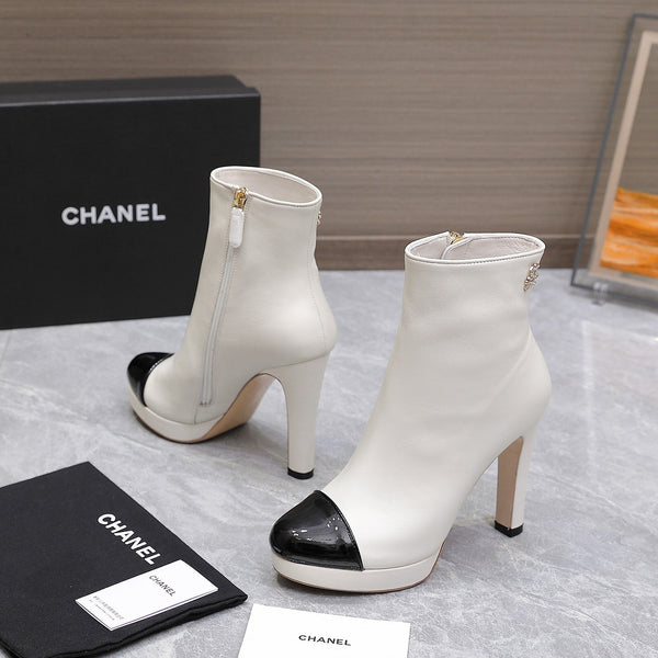 CC Platform Ankle Boots 100mm Black White Lambskin 425876