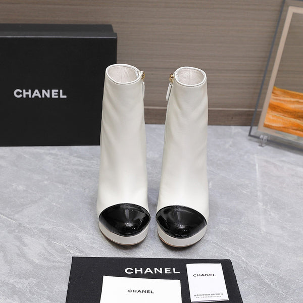 CC Platform Ankle Boots 100mm Black White Lambskin 425876