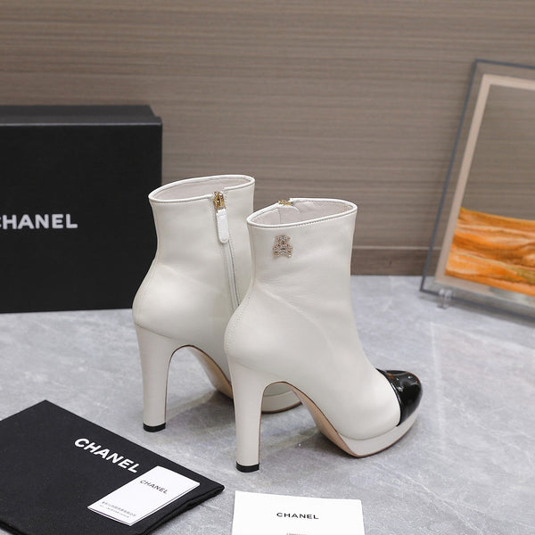 CC Platform Ankle Boots 100mm Black White Lambskin 425876