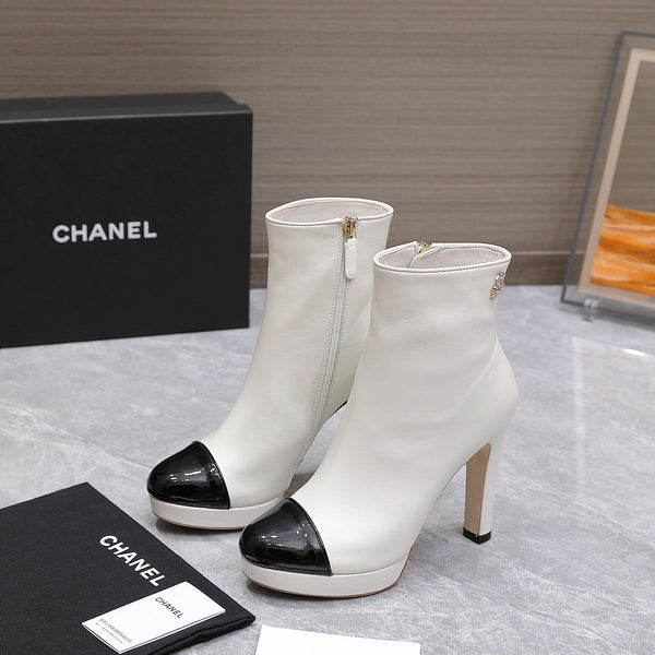 CC Platform Ankle Boots 100mm Black White Lambskin 425876