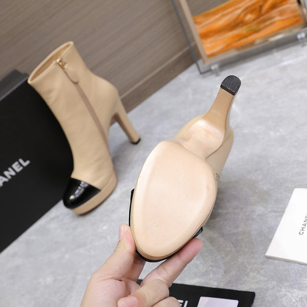 CC Platform Ankle Boots 100mm Black Beige Lambskin 425877