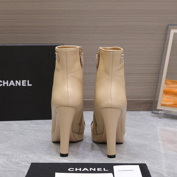 CC Platform Ankle Boots 100mm Black Beige Lambskin 425877