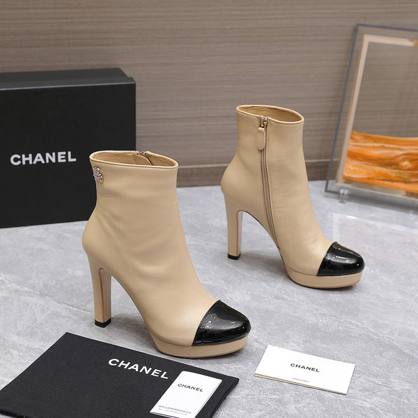CC Platform Ankle Boots 100mm Black Beige Lambskin 425877
