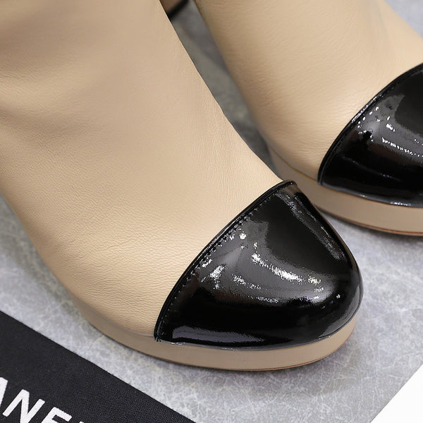 CC Platform Ankle Boots 100mm Black Beige Lambskin 425877