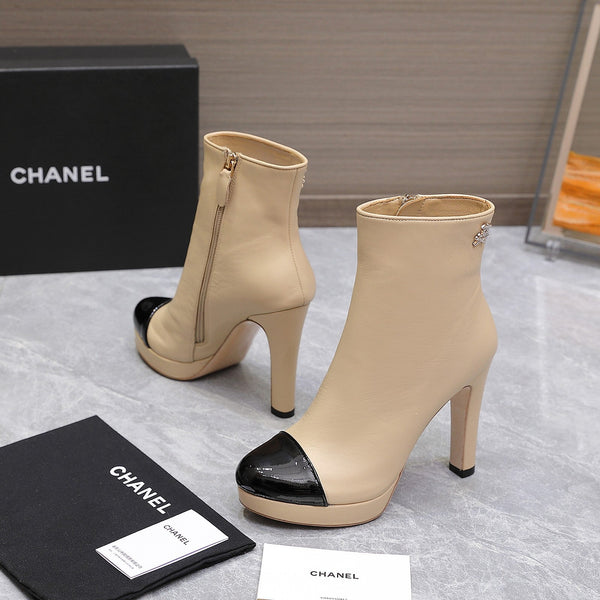 CC Platform Ankle Boots 100mm Black Beige Lambskin 425877