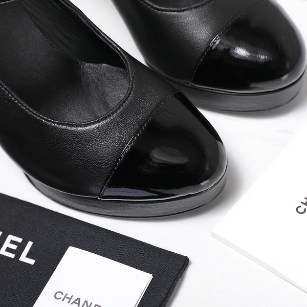 CC Buckle Platform Pumps 100mm Black Lambskin 425881