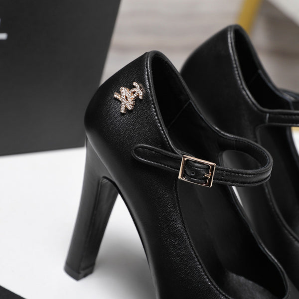 CC Buckle Platform Pumps 100mm Black Lambskin 425881