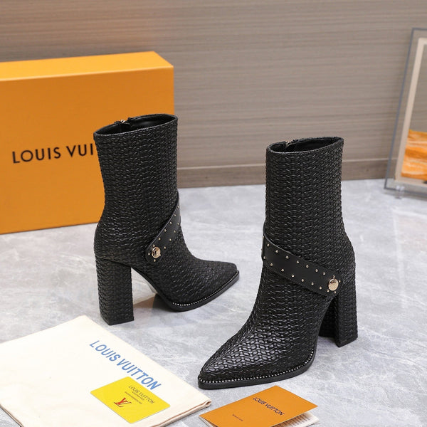 LV x Silhouette Basketweave Pattern Boots 95mm Black Leather 425684