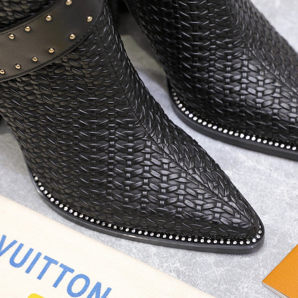 LV x Silhouette Basketweave Pattern Boots 95mm Black Leather 425684