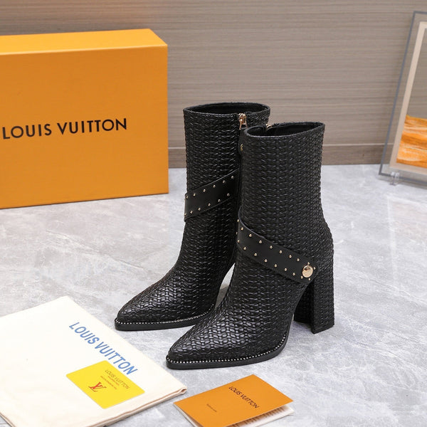LV x Silhouette Basketweave Pattern Boots 95mm Black Leather 425684