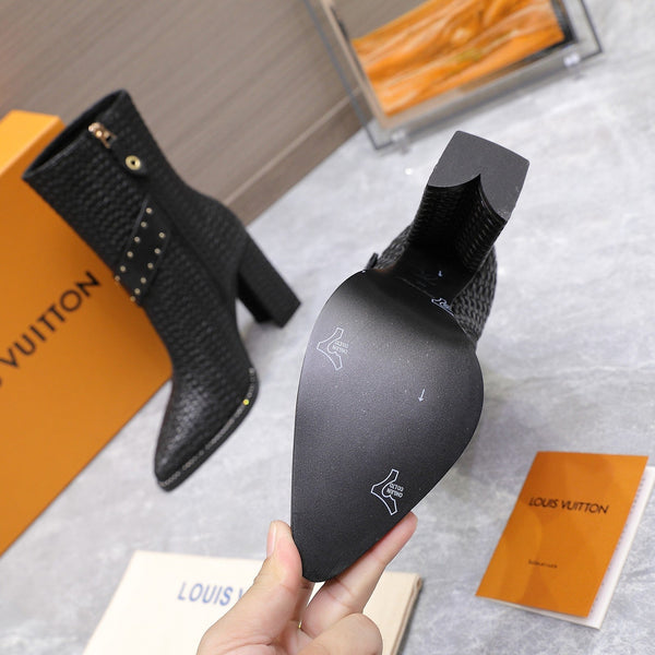 LV x Silhouette Basketweave Pattern Boots 95mm Black Leather 425684