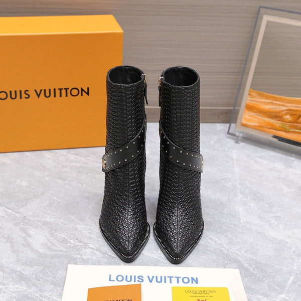 LV x Silhouette Basketweave Pattern Boots 95mm Black Leather 425684