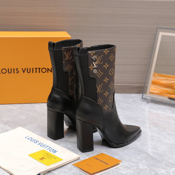 LVx Silhouette Ankle Boot 95mm Brown Black Calfskin & Monogram Canvas 425688