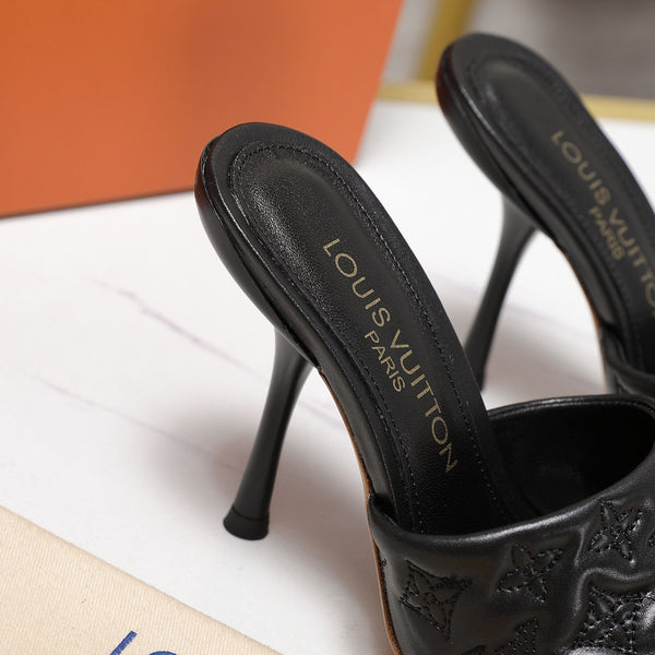 LV Revival Mule 90mm Black Monogram-Embossed Lambskin 456147