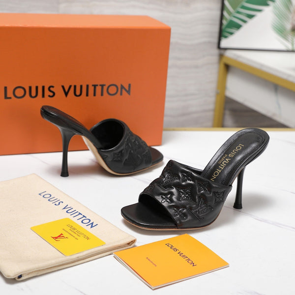 LV Revival Mule 90mm Black Monogram-Embossed Lambskin 456147
