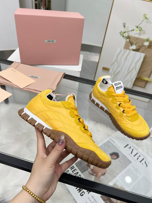 Miu TYRE Sneakers Yellow Suede Technical Fabric 456332