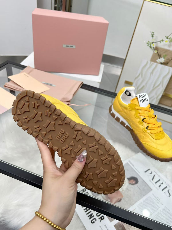 Miu TYRE Sneakers Yellow Suede Technical Fabric 456332