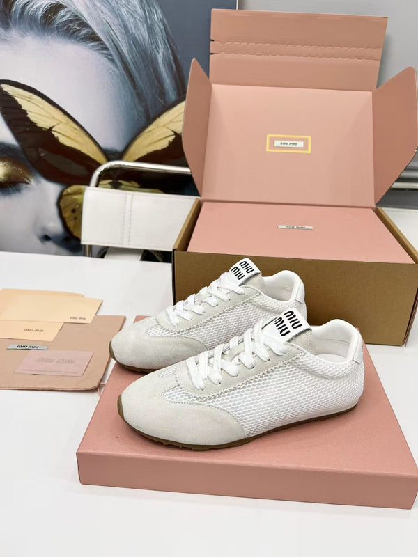 Miu Plume Sneakers White Suede Lace 456347