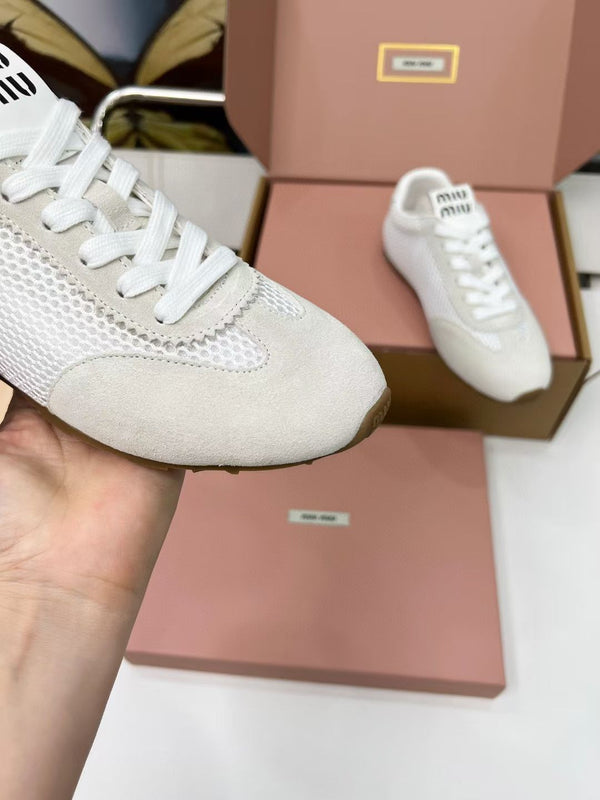 Miu Plume Sneakers White Suede Lace 456347