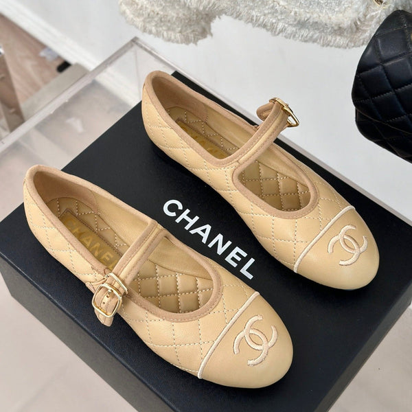 mary jane beige quilted lambskin