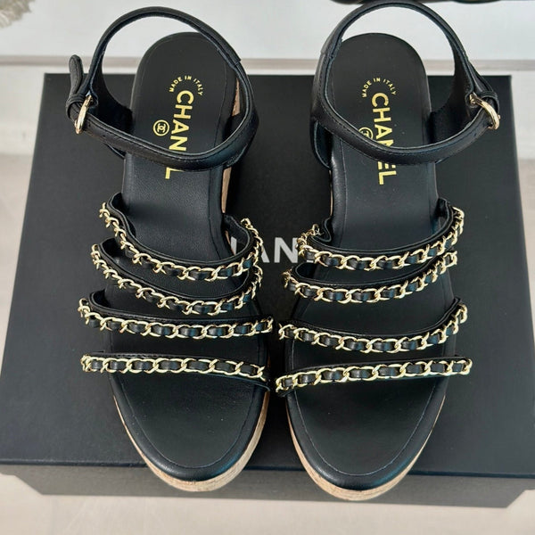 cc leather chain slingback sandal black calfskin