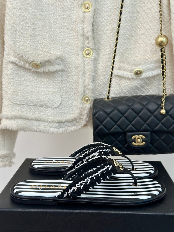 CC 25 Thong Sandal Braided Striped Black White