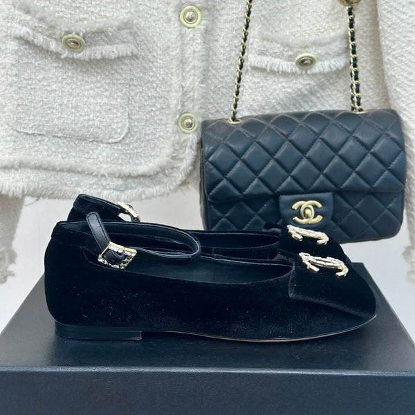 CC Mary Jane Black Velvet Lambskin Lining