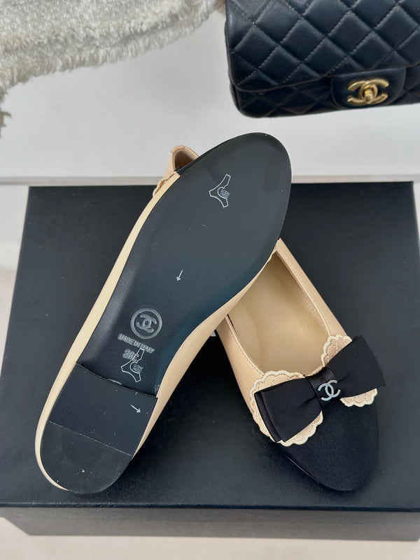CC Ballet Flats Beige With Bow Lambskin