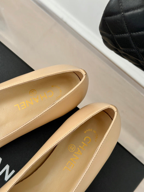 CC Ballet Flats Beige With Bow Lambskin