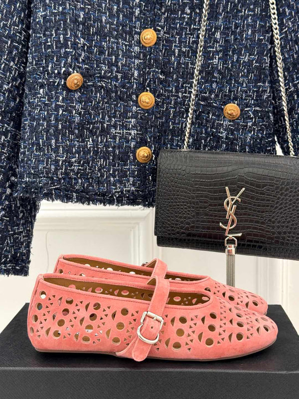 Alaia Women's Ballet Flat Pink Suede 293227