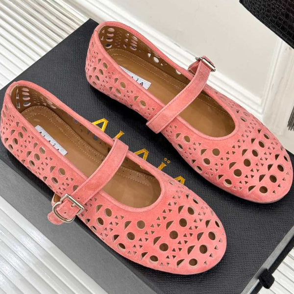 Alaia Women's Ballet Flat Pink Suede 293227