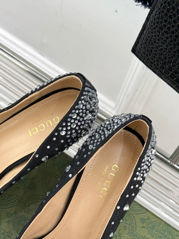 GG Pump 85 Black Ebony Canvas Crystal-Embellished