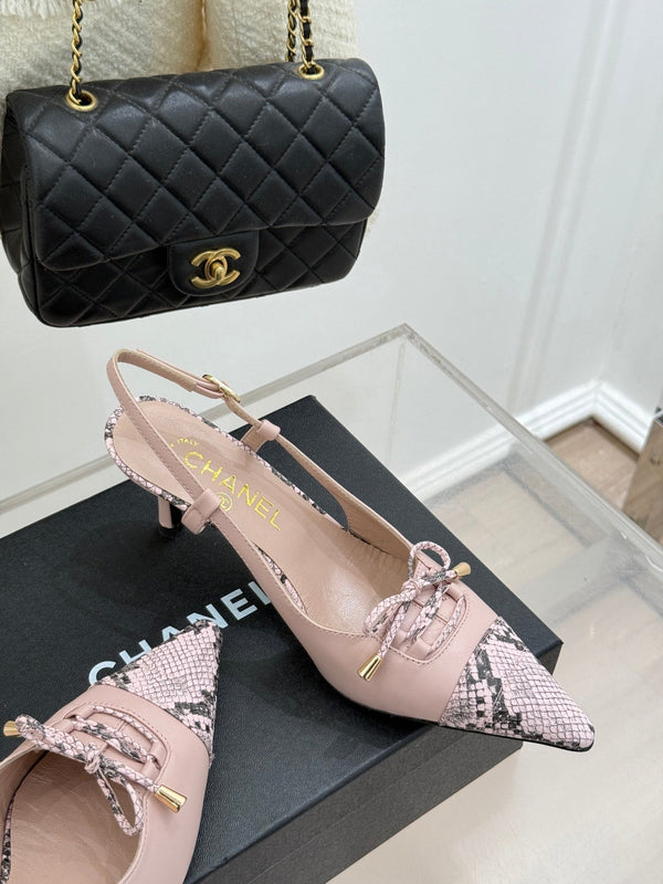 CC 25C Bowknot Slingback Sandal 60mm Light Pink Sheepskin Mix Python Pattern 265654