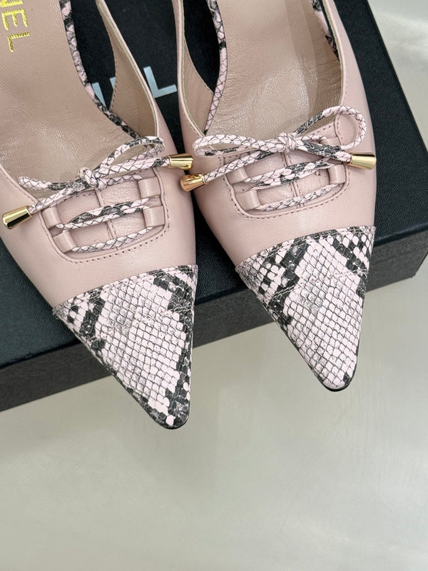 CC 25C Bowknot Slingback Sandal 60mm Light Pink Sheepskin Mix Python Pattern 265654
