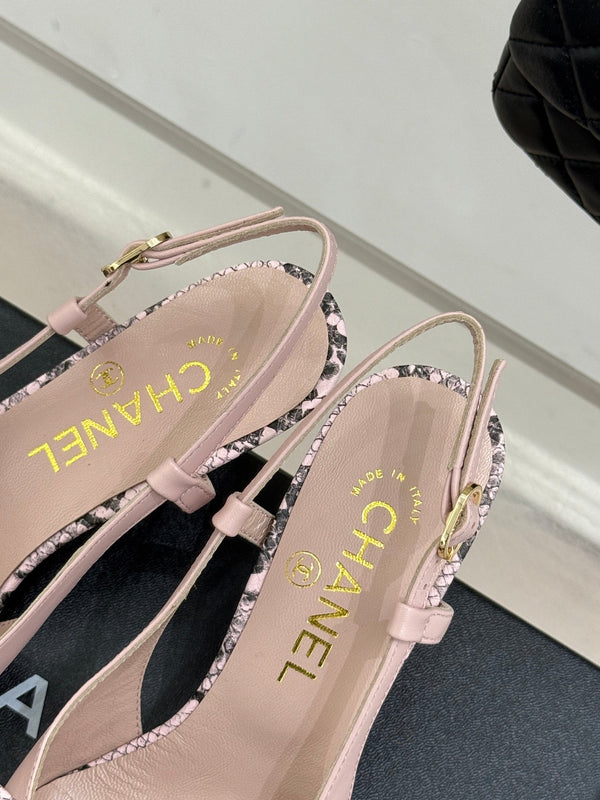 CC 25C Bowknot Slingback Sandal 60mm Light Pink Sheepskin Mix Python Pattern 265654