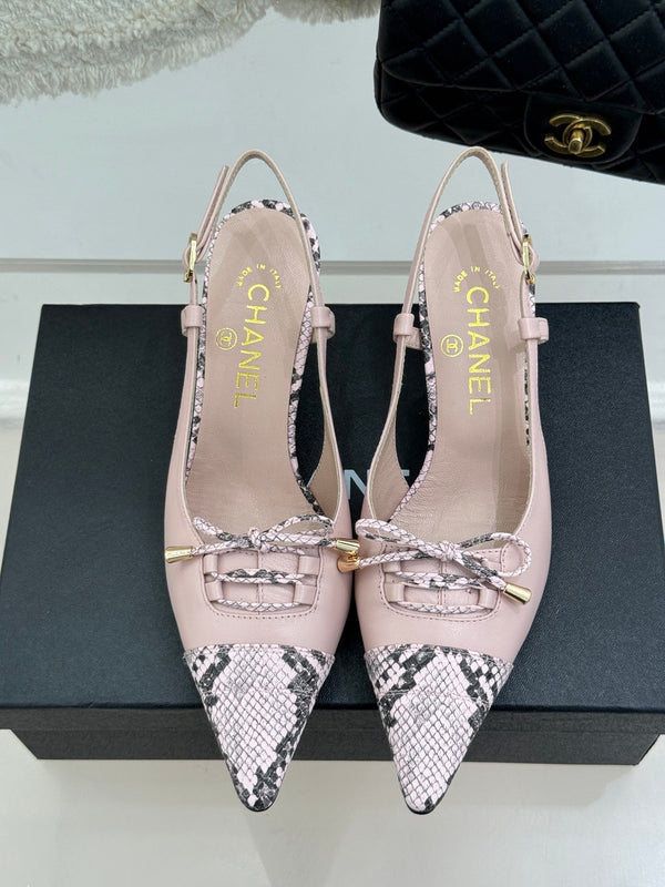 CC 25C Bowknot Slingback Sandal 60mm Light Pink Sheepskin Mix Python Pattern 265654