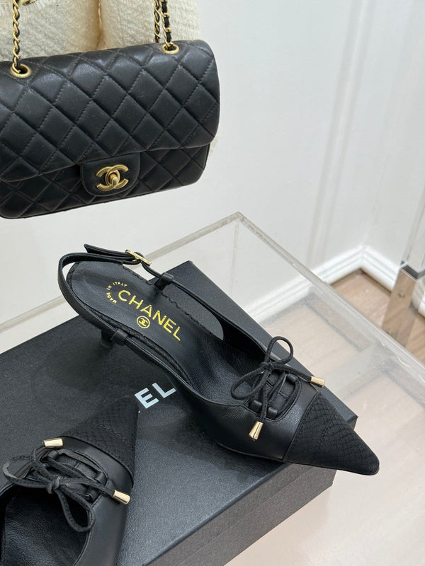 CC 25C Bowknot Slingback Sandal 60mm Black Sheepskin Black Grosgrain 265655