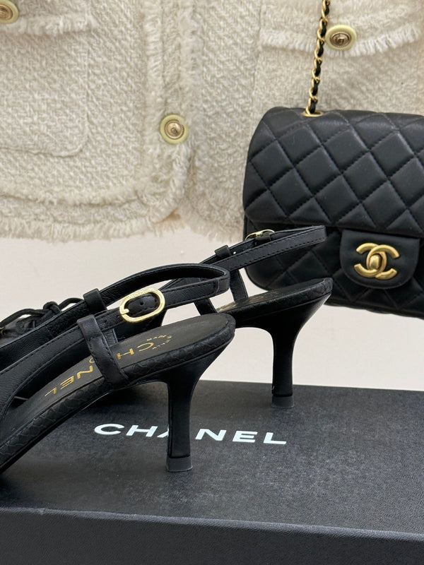 CC 25C Bowknot Slingback Sandal 60mm Black Sheepskin Black Grosgrain 265655