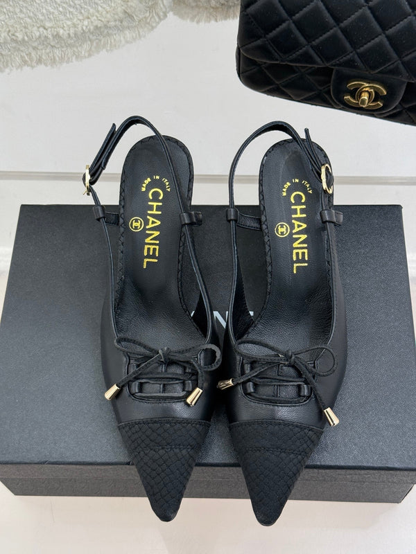 CC 25C Bowknot Slingback Sandal 60mm Black Sheepskin Black Grosgrain 265655