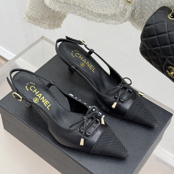 CC 25C Bowknot Slingback Sandal 60mm Black Sheepskin Black Grosgrain 265655