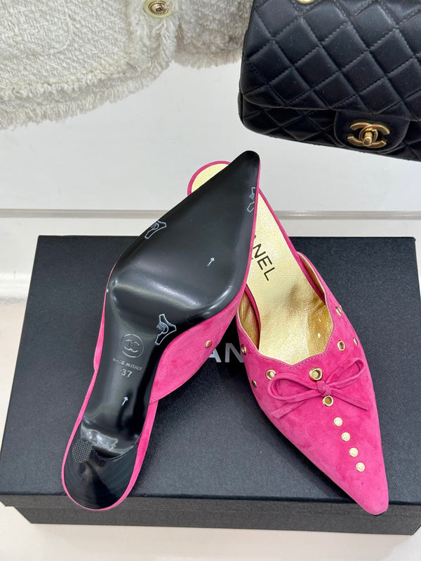 CC 25C Ciabatte con tacco alto e punta a fiocco 60 mm in pelle scamosciata rosa 265656