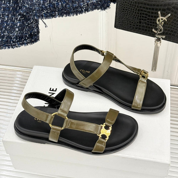 CELINE Maud Sandal Moss Green Leather 285902